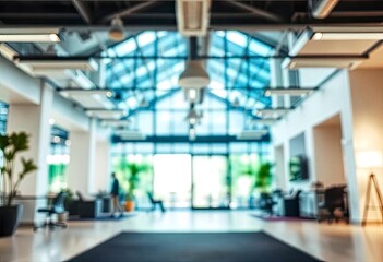 Blur focus modern, contemporary and fashion office interior. Front view of an open space office interior. Bokeh background for meeting and presentation, ai