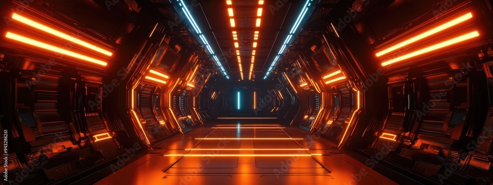 Leinwandbilder 3d rendering of a neon glow sci fi futuristic background featuring an abstract corridor tunnel with 