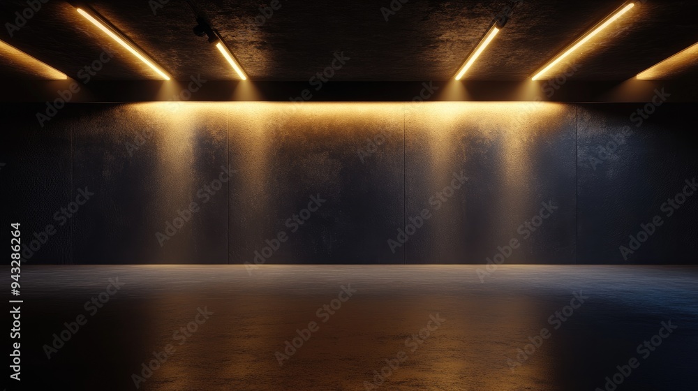 Poster 3d rendering of a dark background illuminated by overhead lighting