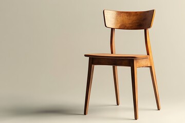 Isolated 3D render of a modern, comfortable wooden armchair on a wooden table in an empty room