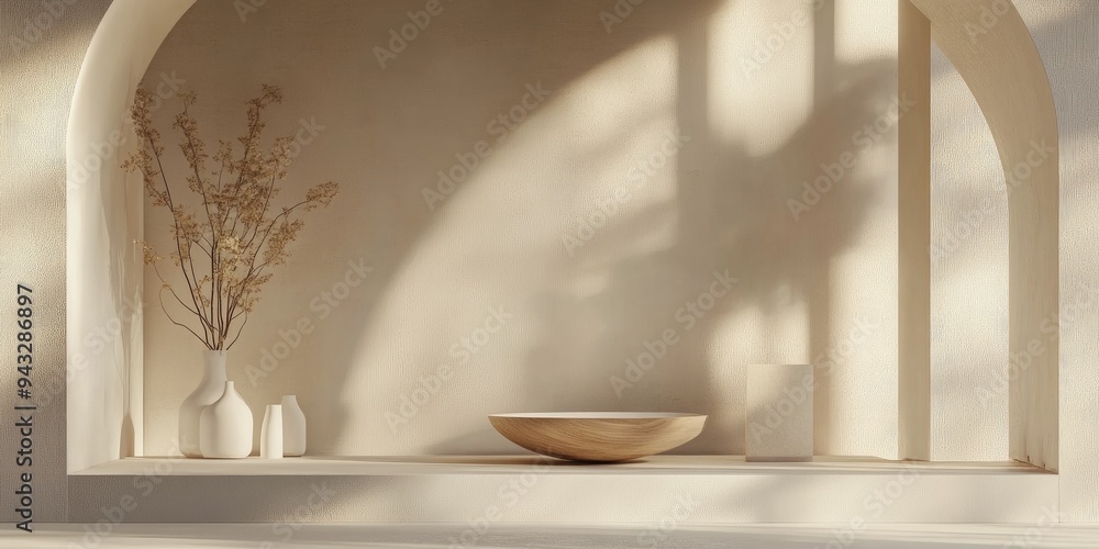 Poster 3D rendering of a natural and minimalistic scene suitable for product display and presentation design