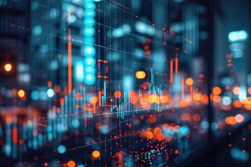 Obraz premium Financial Fusion: Inception of Economic Charts Over Urban Skyline