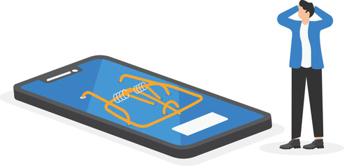 smartphone with a mousetrap on the screen and a button with an inscription click me,

