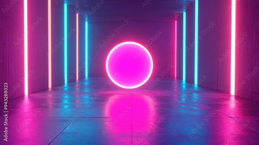 Aufkleber 3d rendering illustration of a glowing neon light set in a dark room celebration theme with a floati