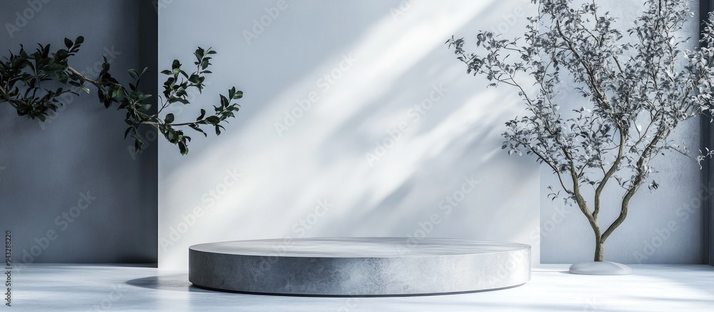 Poster 3d rendering of an empty mockup scene featuring a concrete texture podium for product presentation