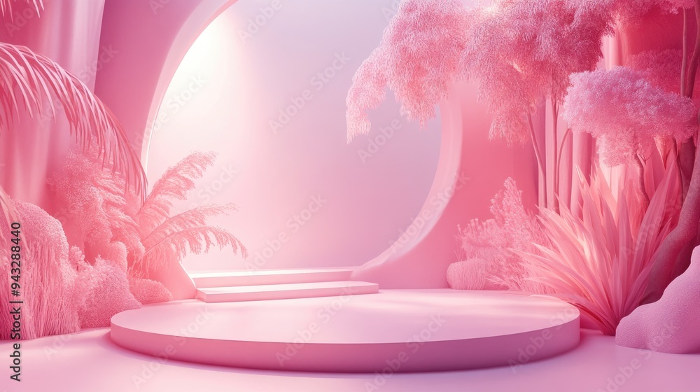 Poster 3d rendered natural backdrop with vibrant lighting designed for displaying cosmetic products in a la