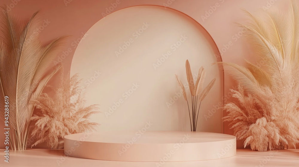 Aufkleber 3D rendering mockup of a fashion stage podium design background for cosmetic product display