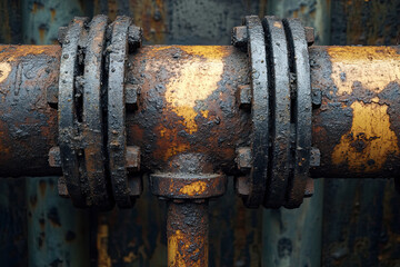 Weathered industrial pipeline with rust 