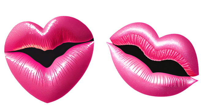 Vibrant pink balloon lips in different shapes on a white background, showcasing playful and fun expressions. Suitable for party decorations and creative design themes.
