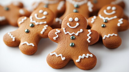 A set of ginger men on a white isolated background. Traditional dessert for Christmas and New Year. Ginger biscuits and aysing pattern.Christmas poster, banner, poster, template.