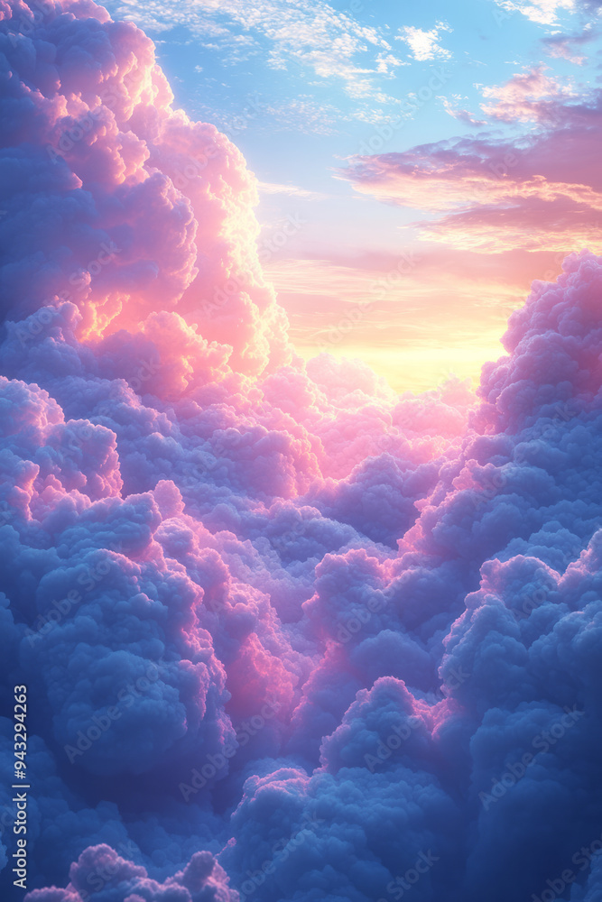 Aufkleber dreamy pastel clouds with soft gradients, creating a serene digital art background,