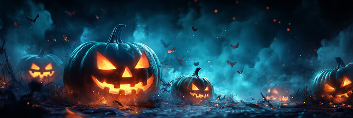 Fototapeta premium Halloween blurred abstract orange background with copy space. Banner, concept