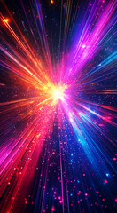 Naklejka premium Futuristic abstract background, colorful bright neon rays and glowing lines. AI generative