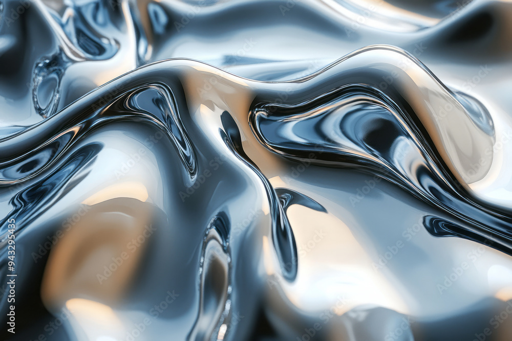 Aufkleber an abstract liquid metal surface with reflective waves, for a dynamic digital background,