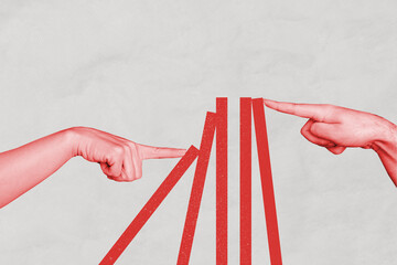 Creative photo collage hands body fragments gesture nonverbal pointing showing finger domino...