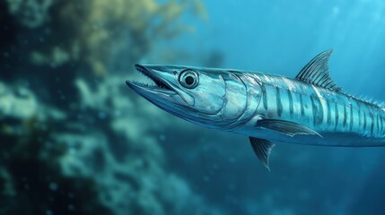 Fototapeta premium Wahoo Fish Swimming in Blue Water