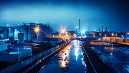 不穏な雰囲気の雨の後の工場地帯