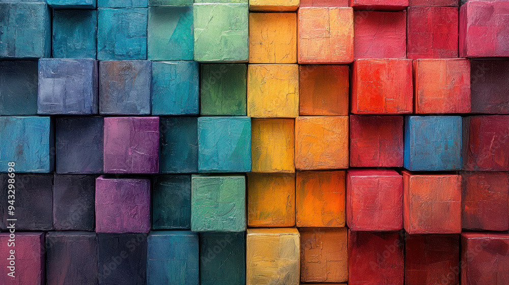 Aufkleber colored cube arrangement, a lively display of colorful cubes in different hues, forming a modern and