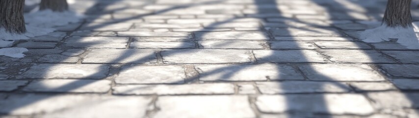 Frosted Brick Pathway Textures, seamless brick pathway textures adorned with light frost in muted reds and greys, ideal for winter scenes and minimalist design settings