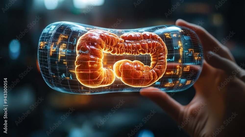 Poster doctor conducting a detailed internal organ examination using a 3d holographic display stock photo w