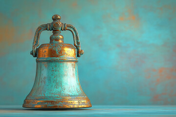 Fototapeta premium A vintage shipâ€™s bell with a polished finish, isolated on a soft pastel background,