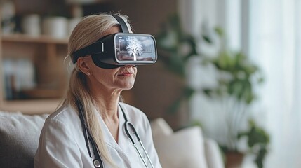 Doctor educating patients using a 3D hologram to demonstrate their medical condition in detail Stock Photo with copy space