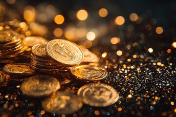 Golden coins surround an elaborate price list, highlighting luxury and opulence in a sophisticated presentation