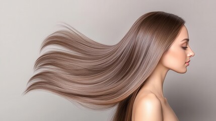 Flowing Hair flat design, side view, beauty salon, 3D render, Split-complementary color scheme