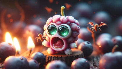 Terrified Grape Monster with Green Eyes and Halloween Theme