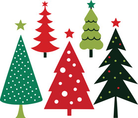 Obraz premium Christmas trees isolated. Colorful vector illustration. Spruce and Pine Tree Illustration, artistic christmas tree collection design