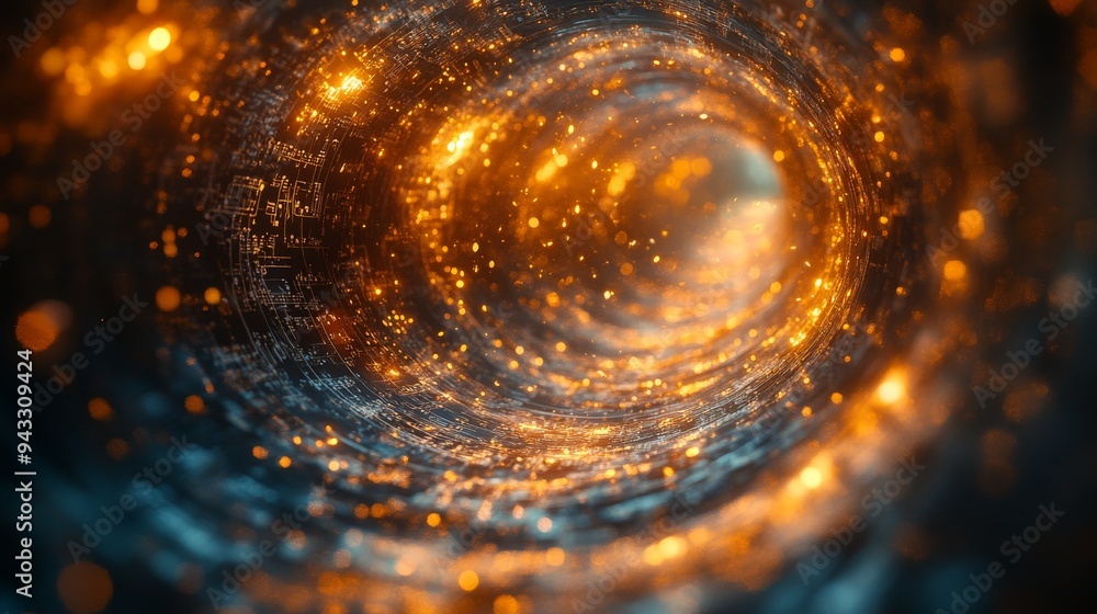 Poster a swirling vortex of luminous particles and circuit patterns creates a mesmerizing digital environme
