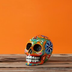 Colorful skull on wood