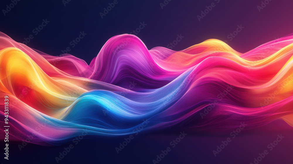 Poster colorful abstract waves, a vibrant design showcasing colorful waves flowing from a geometric shape, 