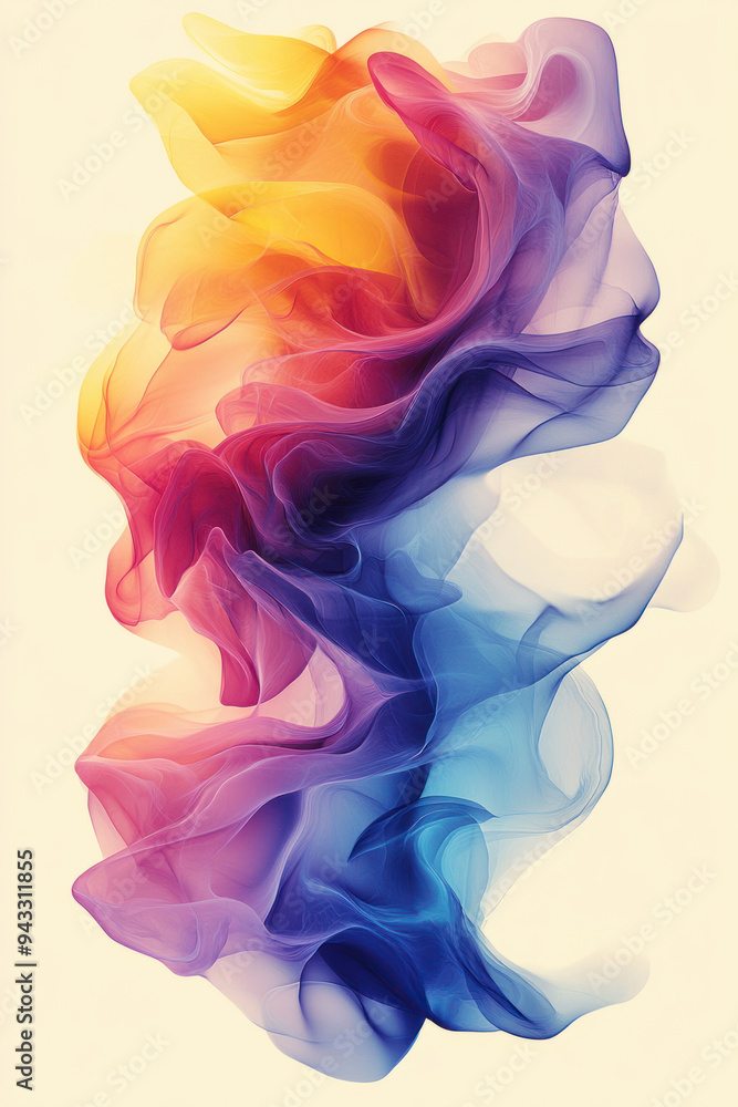 Poster colorful abstract waves, a vibrant design showcasing colorful waves flowing from a geometric shape, 