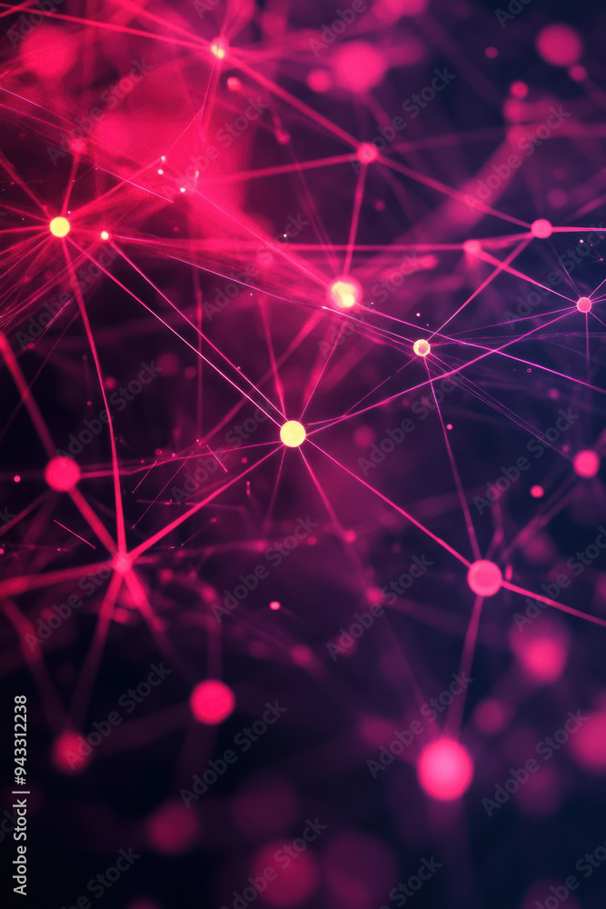 Poster digital cloud network, a vibrant digital network visual showcasing glowing red and pink lines, repre