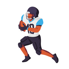 A player in a blue and black uniform advances with the football, focusing intently on the next move. Vector illustration