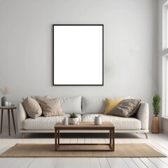 Minimalist Living Room with White Sofa and Empty Frame