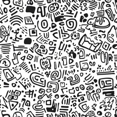 Whimsical Hand-Drawn Doodle Texture, Seamless design featuring playful doodles in diverse shapes and sizes, perfect for adding charm and creativity to various projects.