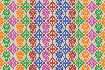 Colourful ethnic damask vector seamless pattern for fabric,clothing,wrapping,textiles,carpet,batik,curtain,background and wallpaper. 