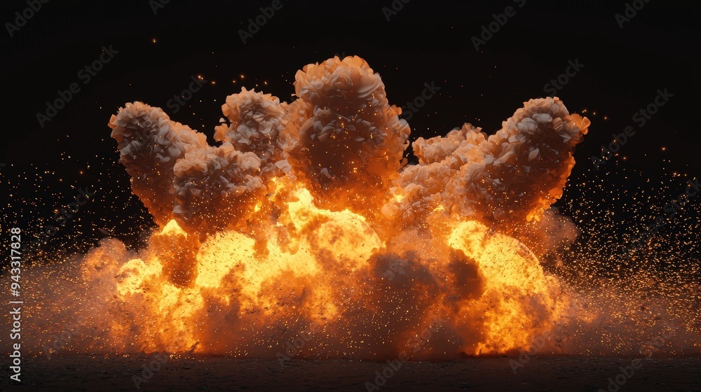 Wall mural fiery explosion on black background