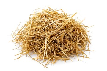 Golden Harvest: Top View of Straw Pile on White Background