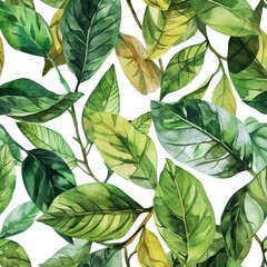 Green Foliage Watercolor Pattern: Nature-Inspired Seamless Background for Fabric, Wallpaper, and Craft Design