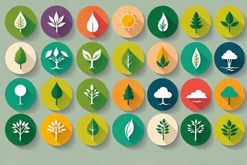 A set of minimalist nature icons perfect for environmental and sustainability infographics