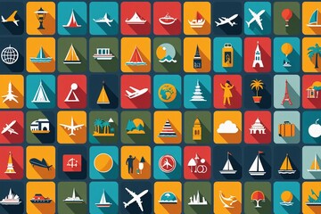 A collection of cultural icons featuring travel and tourism symbols perfect for global infographics
