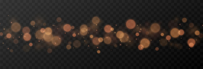 Vector glowing bokeh png. Glowing sparkles png. Golden bokeh. Christmas light, light effect. Blurred background.