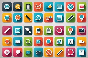 Icons depicting different communication tools and symbols suitable for digital and web design infographics