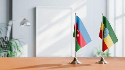 FLAGS OF AZERBAIJAN AND ETHIOPIA ON TABLE