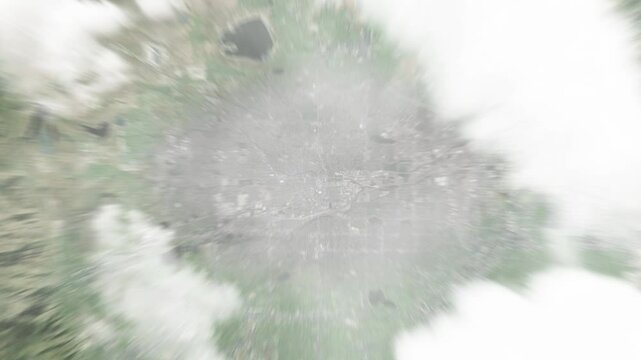 Earth zoom in from space to Arvada, Colorado, USA. Followed by zoom out through clouds and atmosphere into space. Satellite view. Travel intro. Images from NASA