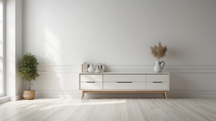 Minimalist Living Room with White Dresser and Dried Grass
