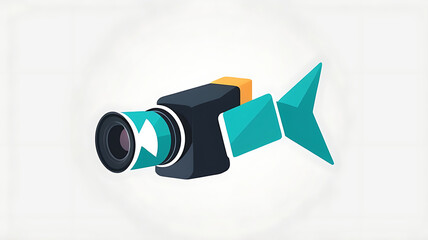 a minimalist icon of a share arrow with a video camera, symbolizing video sharing, on a white background.